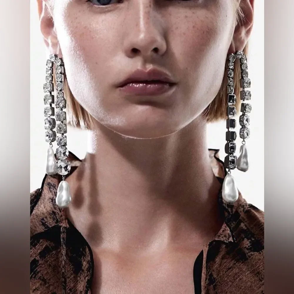 rhinestone drop earrings A779